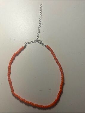 Amazon Orange Beaded Necklace with Silver-Tone Chain